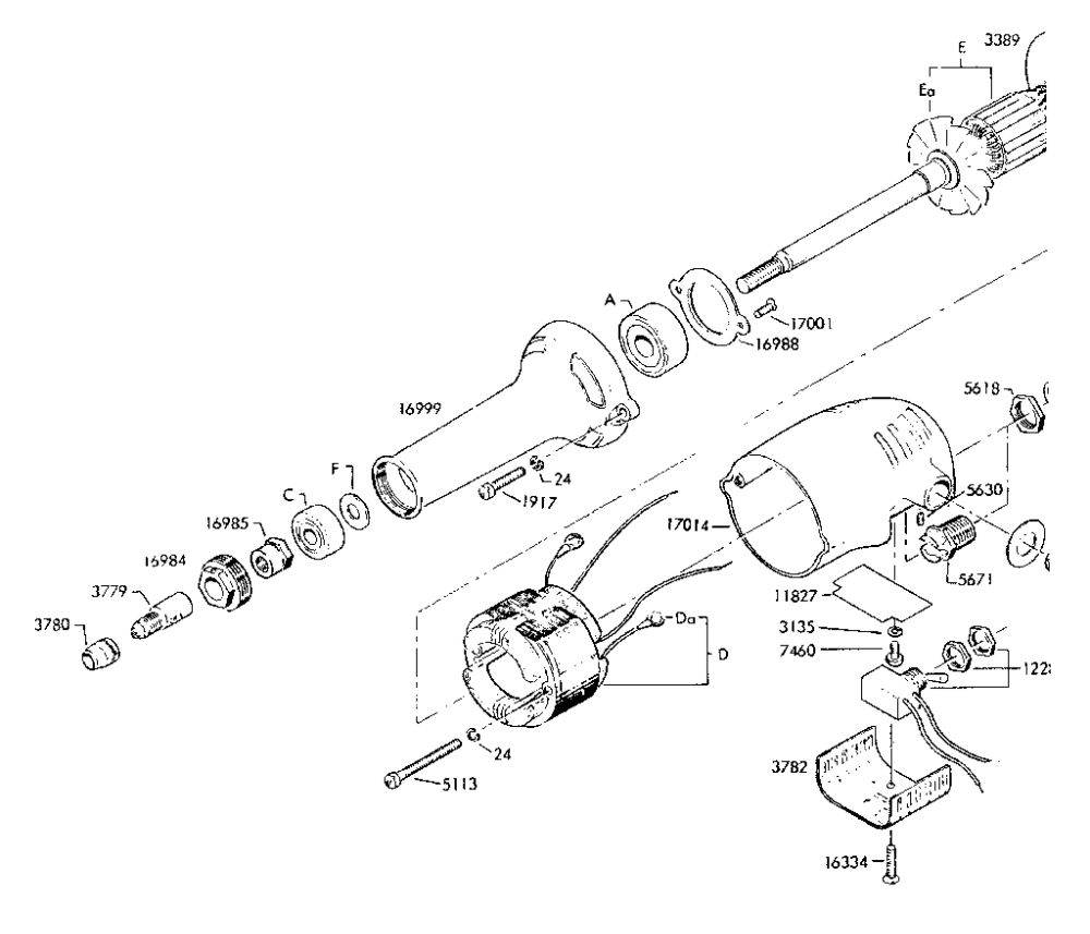 Motor Assembly Diagram and Parts List for 148  Skil Die Grinder