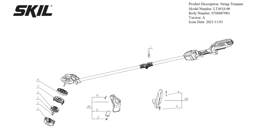 Section 1 Diagram and Parts List for LT4818-00 A Skil Trimmer