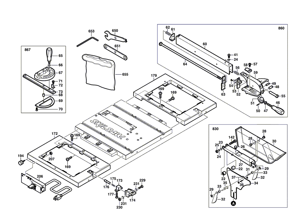 Fig-1 Diagram and Parts List for 3700-01 F012370000 Skil Saw