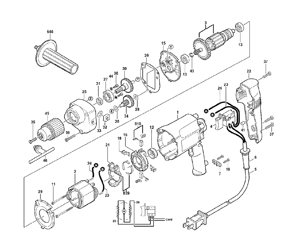 Fig-0 Diagram and Parts List for MMH6500  Skil Drill