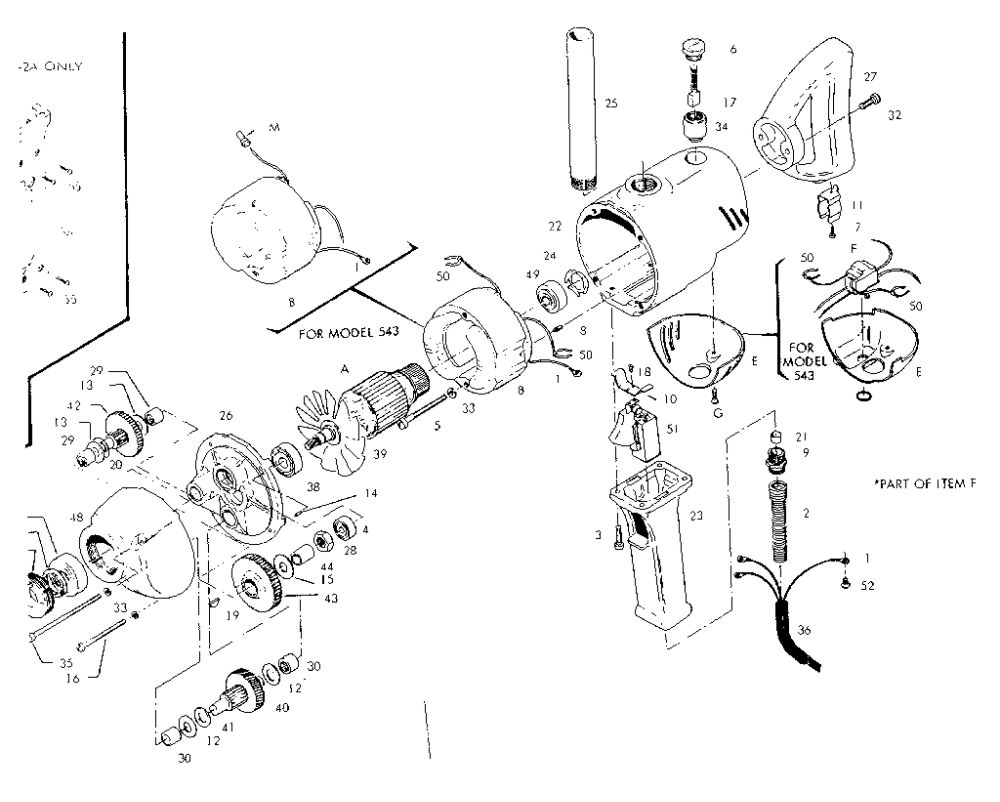 Motor Assembly Diagram and Parts List for 543  Skil Drill