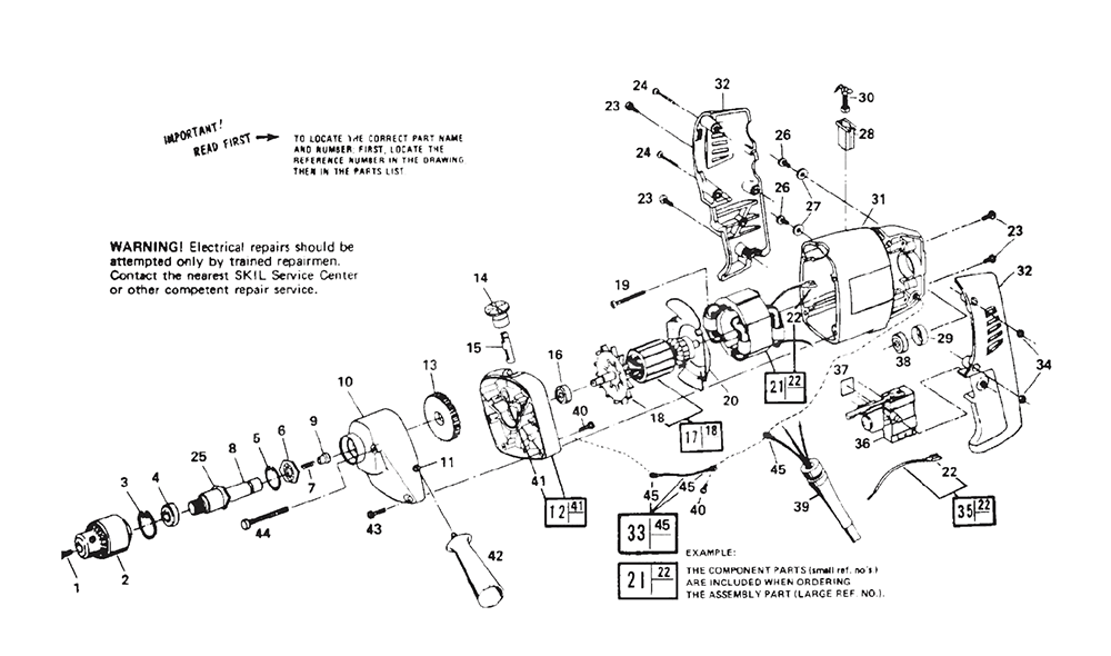 Fig-0 Diagram and Parts List for 6822 Type-1 Skil Drill