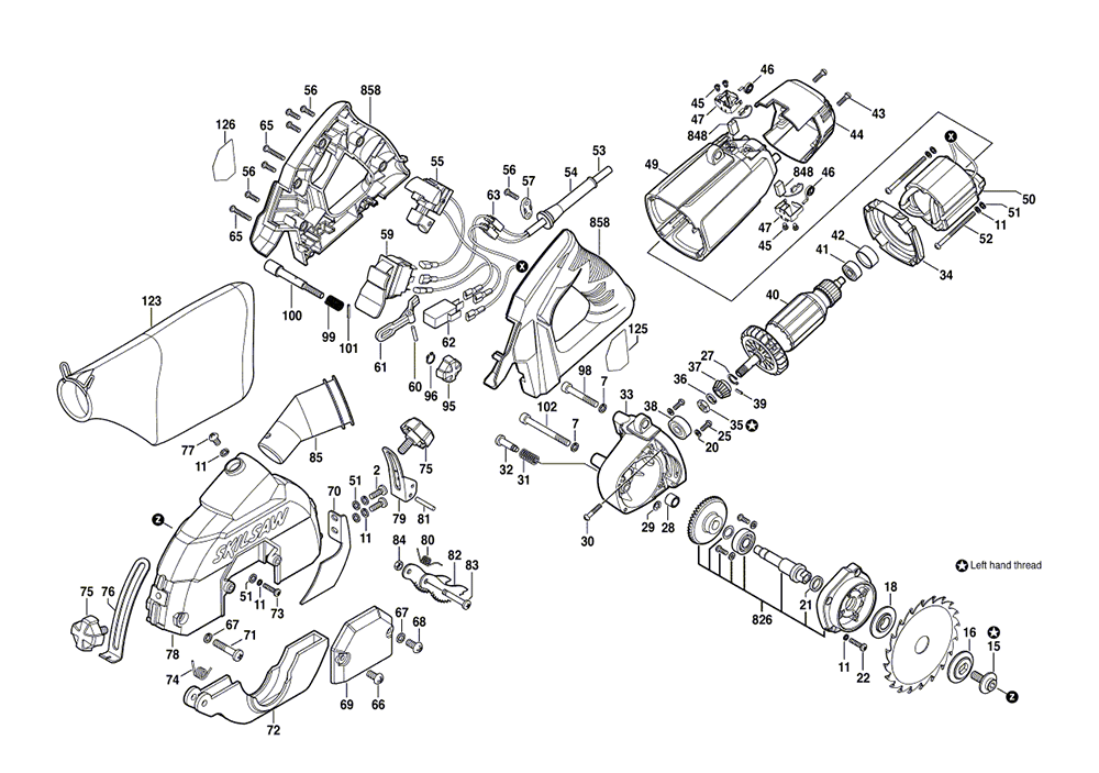 Fig-0 Diagram and Parts List for 3600-01 F012360000 Skil Saw
