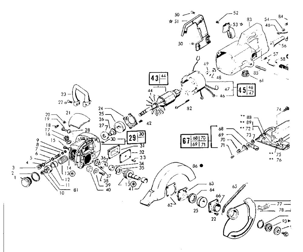 Motor Assembly Diagram and Parts List for 77 TYPE 13 Skil Circular Saw