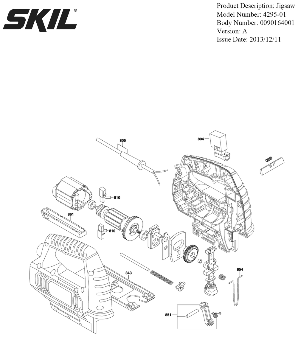 Section 1 Diagram and Parts List for 4295-01 A Skil Jig Saw