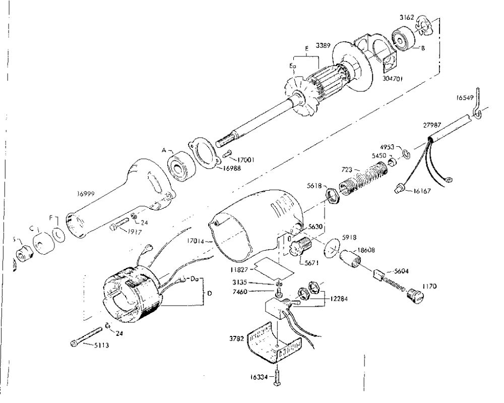 Field And Armature Assembly Diagram and Parts List for 148  Skil Die Grinder