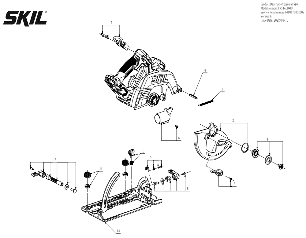 Page A Diagram and Parts List for CR5440B-00 A Skil Circular Saw