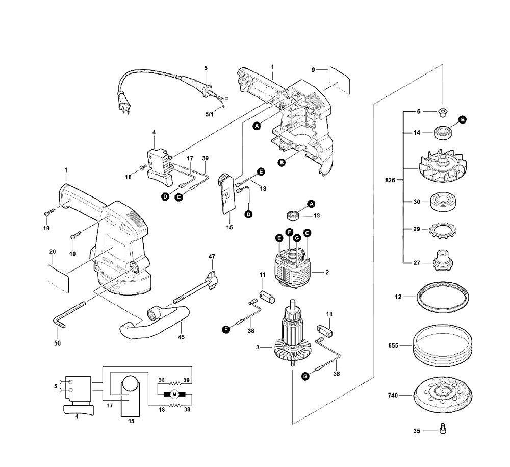 Fig-0 Diagram and Parts List for 7435 Type-1 Skil Sander