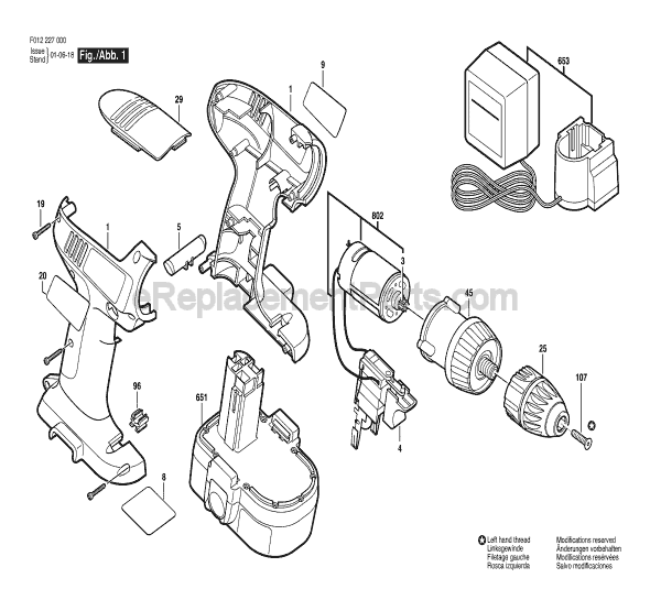 Page A Diagram and Parts List for 2465 F012246500 Skil Cordless Drill