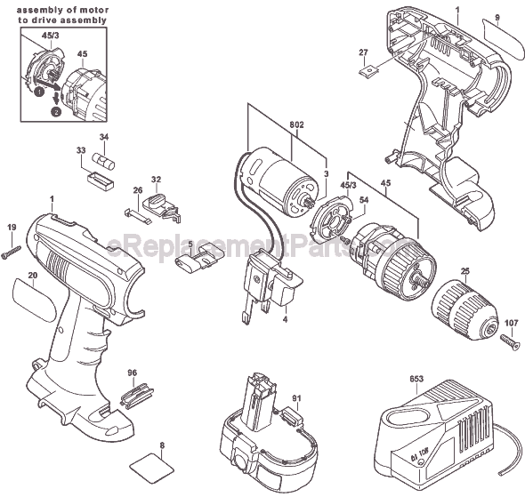 Page A Diagram and Parts List for 2592 F012259200 Skil Cordless Drill