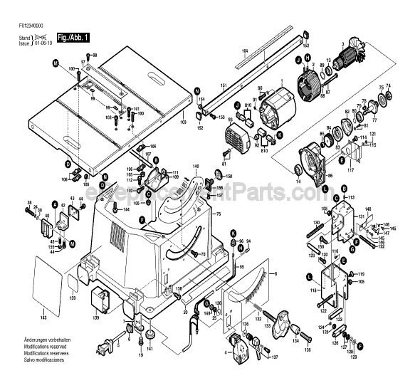 Page A Diagram and Parts List for 3400 F012340000 Skil Table Saw