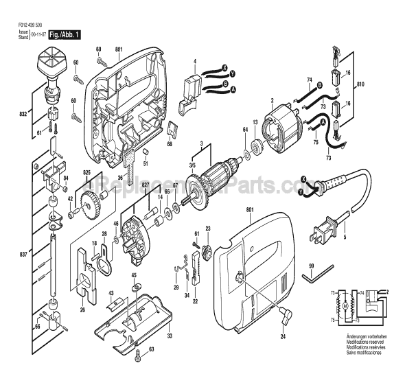 Page A Diagram and Parts List for 4395 TYPE 1 F012439500 Skil Jig Saw