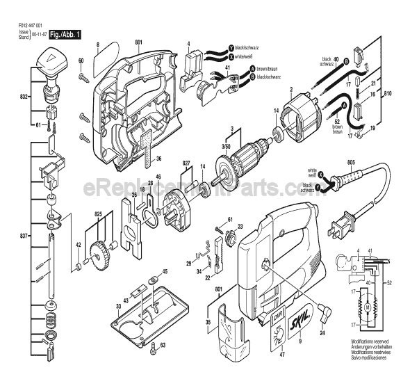 Page A Diagram and Parts List for 4470001 F012447001 Skil Jig Saw