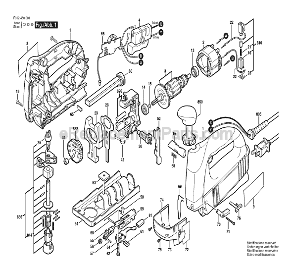 Page A Diagram and Parts List for 4580 TYPE 1 F012458001 Skil Jig Saw