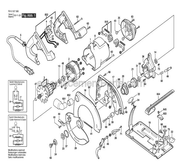 Page A Diagram and Parts List for 5375 TYPE 1 F012537500 Skil Circular Saw