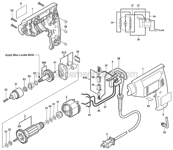 Page A Diagram and Parts List for 6225 TYPE 2 F01262250A Skil Electric Drill