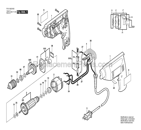 Page A Diagram and Parts List for 6226 TYPE 1 F012622600 Skil Electric Drill