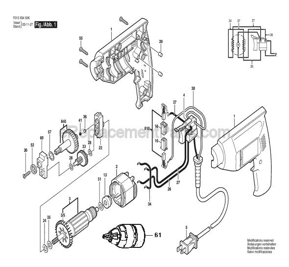 Page A Diagram and Parts List for 6345-78 TYPE 2 F01263453 Skil Electric Drill