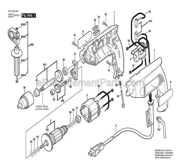 Page A Diagram and Parts List for 6355 F012635500 Skil Electric Drill