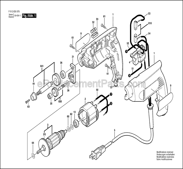 Page A Diagram and Parts List for 6355-78 F012635578 Skil Electric Drill