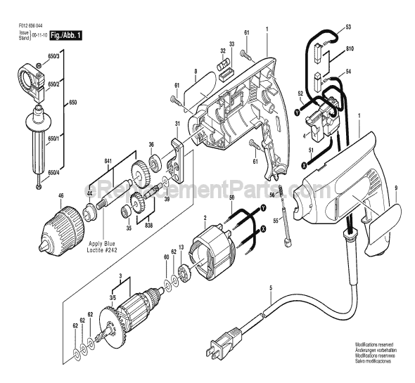Page A Diagram and Parts List for 6360 F012636044 Skil Electric Drill