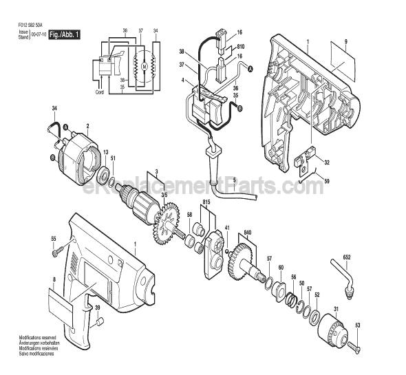 Page A Diagram and Parts List for 6425 TYPE 2 F01264250A Skil Electric Drill
