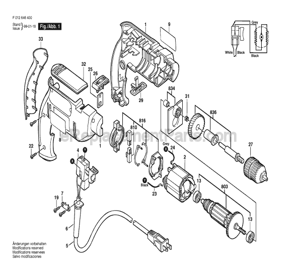 Page A Diagram and Parts List for 6464 TYPE 1 F012646400 Skil Electric Drill