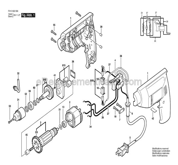 Page A Diagram and Parts List for 6520 TYPE 1 F012652099 Skil Electric Drill