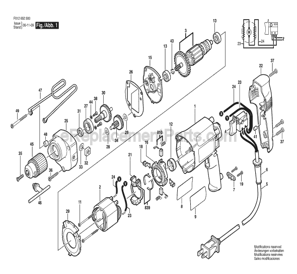 Page A Diagram and Parts List for HD6525 TYPE 1 F012652500 Skil Electric Drill