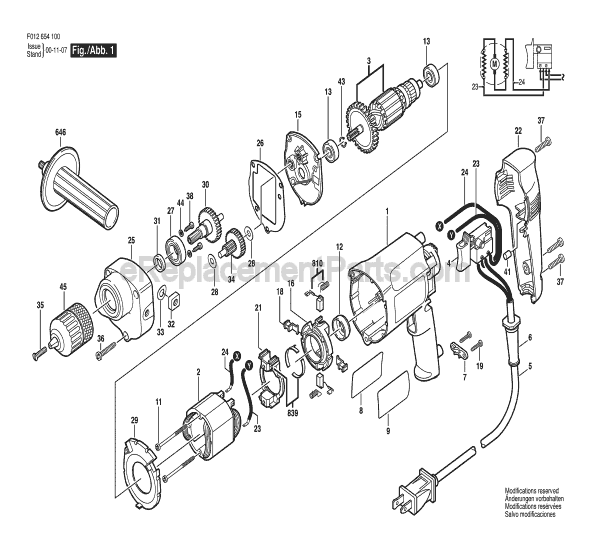 Page A Diagram and Parts List for HD6541 TYPE 1 F012654100 Skil Electric Drill