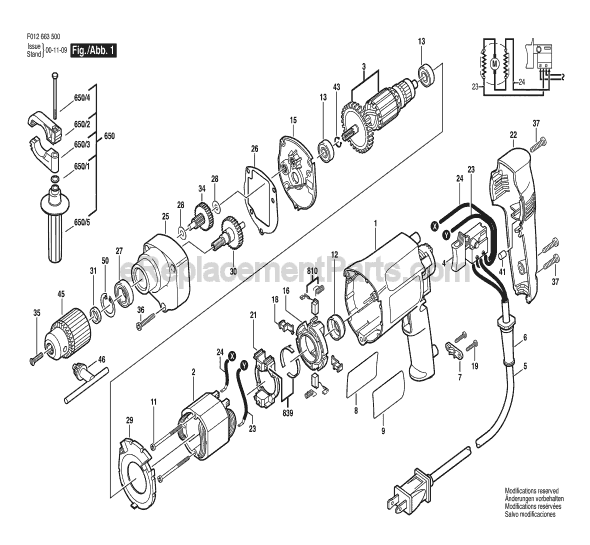 Page A Diagram and Parts List for HD6635 TYPE 1 F012663500 Skil Electric Drill