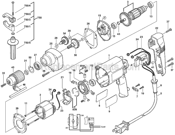 Page A Diagram and Parts List for HD6650 TYPE 1 F012665000 Skil Electric Drill