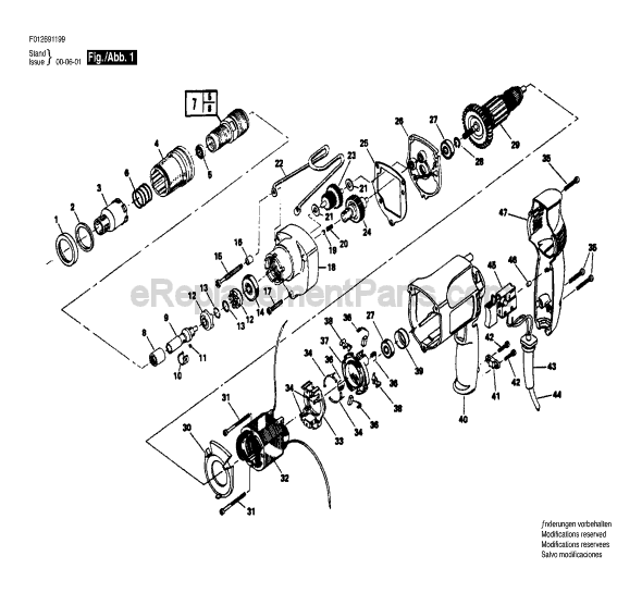 Page A Diagram and Parts List for 6911 TYPE 1 F012691199 Skil Electric Drill
