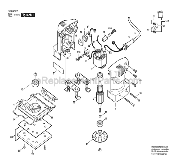 Page A Diagram and Parts List for HD7575 TYPE 2 F01275754A Skil Sander Polisher