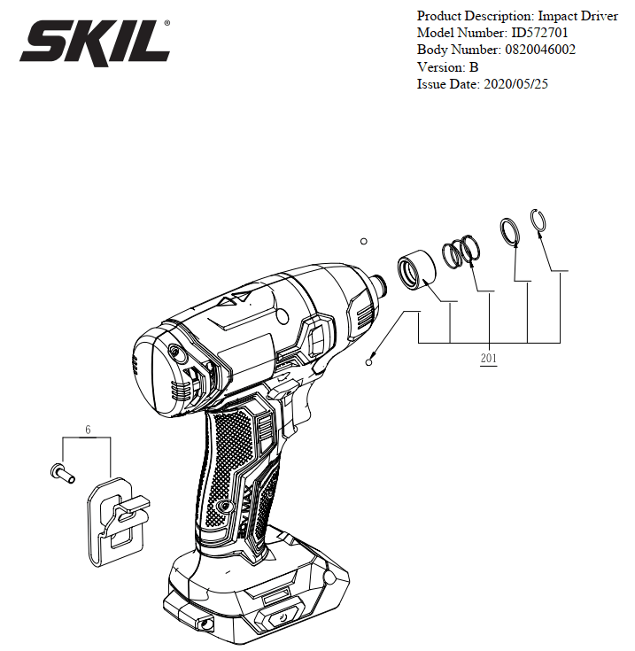 Section 1 Diagram and Parts List for ID572701 A Skil Hammer Drill
