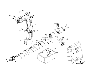Fig-0 Diagram and Parts List for 2521 Type-1 Skil Cordless Drill