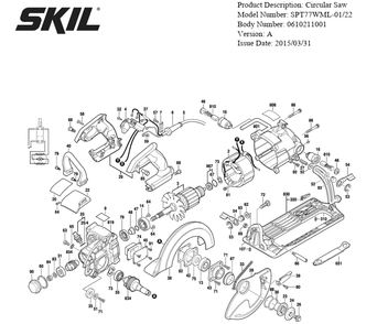 Section 1 Diagram and Parts List for SPT77WML-22 A Skil Circular Saw