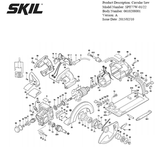 Section 1 Diagram and Parts List for SPT77W-01 A Skil Circular Saw