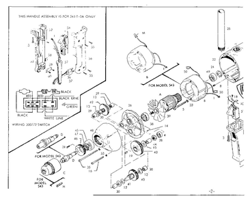 Handle And Motor Assembly Diagram and Parts List for 543  Skil Drill