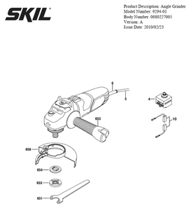 Section 1 Diagram and Parts List for 9294-01 A Skil Angle Grinder