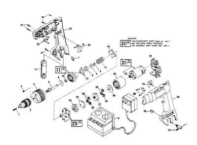 Fig-0 Diagram and Parts List for 2504 Type-1 Skil Cordless Drill