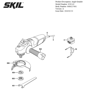 Section 1 Diagram and Parts List for 9295-02 A Skil Angle Grinder