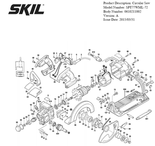 Section 1 Diagram and Parts List for SPT77WML-72 A Skil Circular Saw