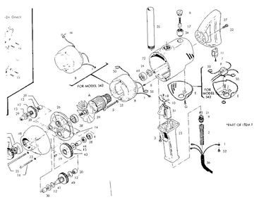 Motor Assembly Diagram and Parts List for 543  Skil Drill