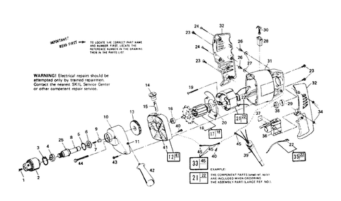 Fig-0 Diagram and Parts List for 6822 Type-1 Skil Drill