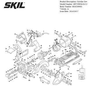 Section 1 Diagram and Parts List for SPT70WM-01 A Skil Circular Saw