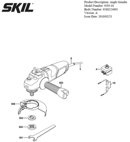 Section 1 Diagram and Parts List for 9295-01 A Skil Angle Grinder