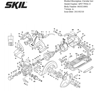Section 1 Diagram and Parts List for SPT77WM-22 A Skil Circular Saw