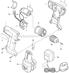 Part Location Diagram of 2610910424 Skil Battery Contact