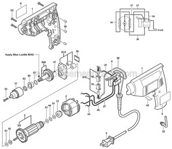 Page A Diagram and Parts List for 6225 TYPE 2 F01262250A Skil Electric Drill